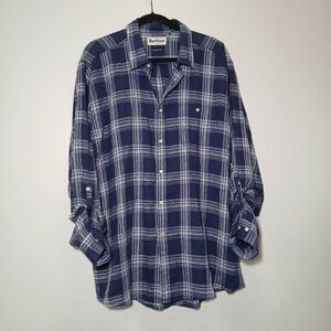 Barbour mens xl  linen lyocell shirt tab sleeve blue plaid  longsleeve casual